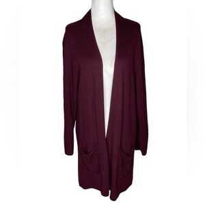 Philosophy Cashmere Blend Long Length Open Cardigan Pockets Size 1X Burgundy